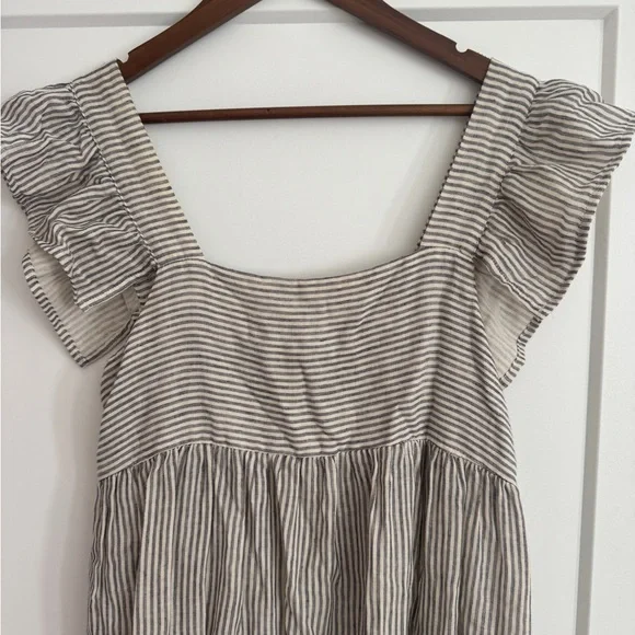 Anthropologie Striped Linen Midi Dress in Cream and Black - Picture 2 of 4
